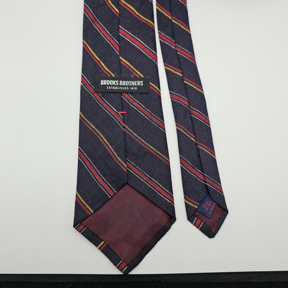Brooks Brothers Navy Red Yellow Regiment Stripe All Irish Linen Tie 56" - Picture 3 of 7
